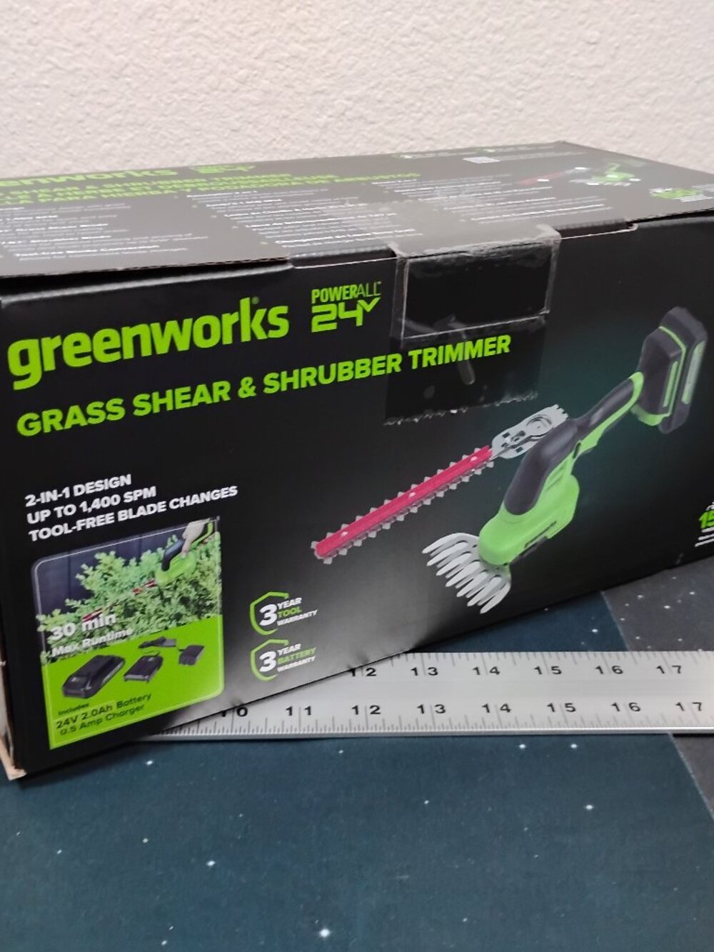Greenworks 24V Cordless Grass Shear Shrubber Trimmer Kit 2 in 1 Tool Battery